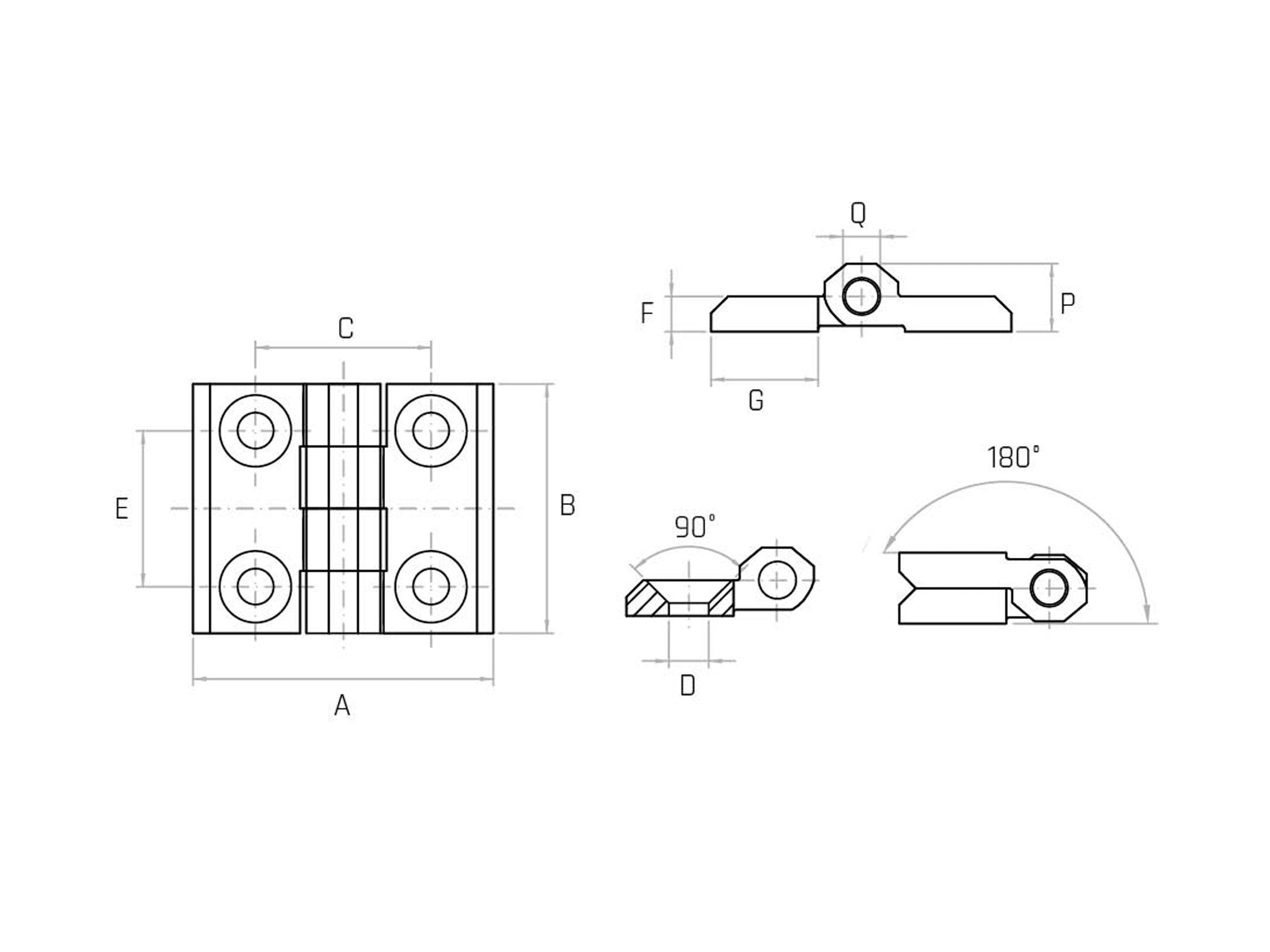 Flat hinge through hole ZAMA black - CZN/A - Range  Flat hinge through hole ZAMA black - CZN/A - Range